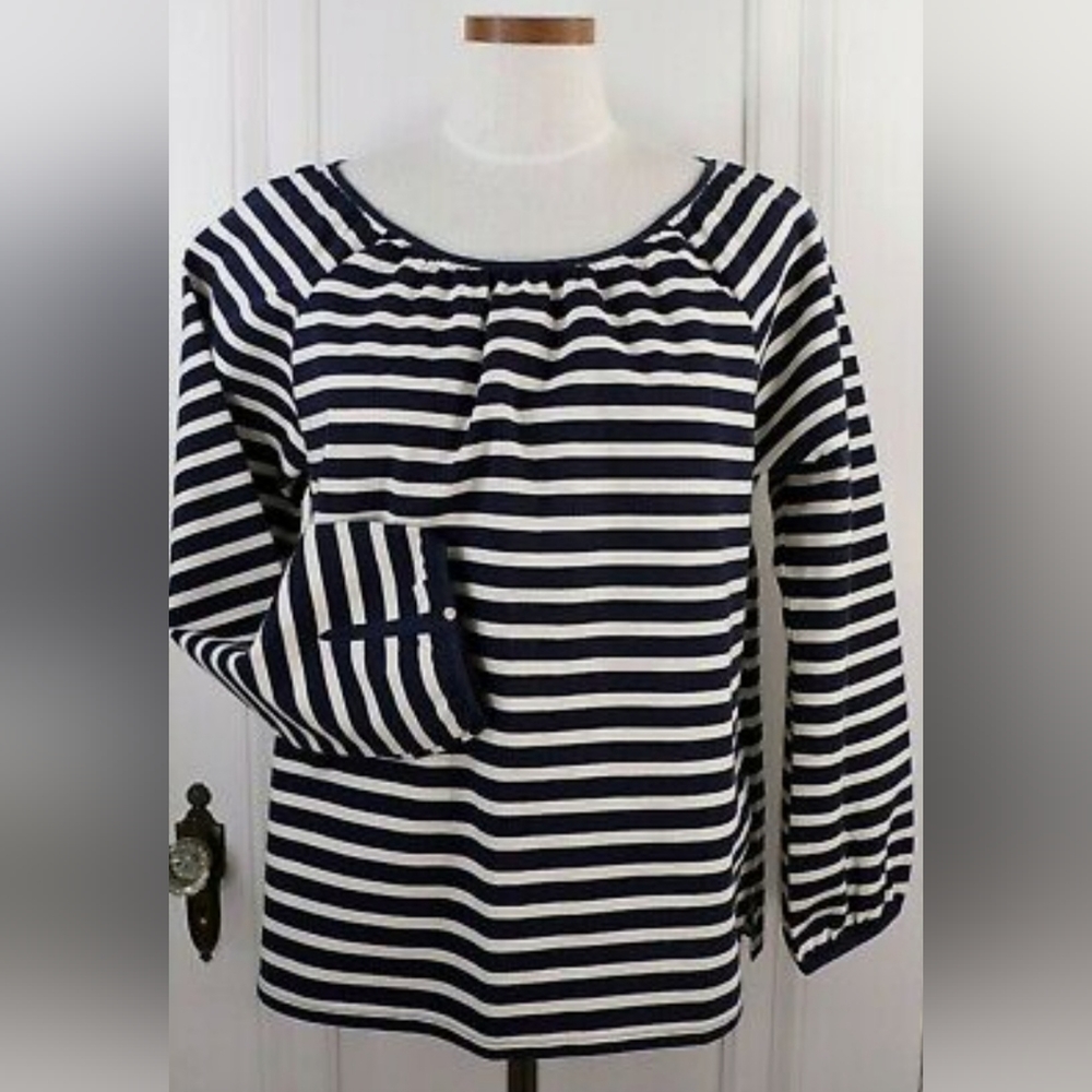 J. Crew Peasant Top Striped, Navy & White size S, 100% cotton, keyhole back